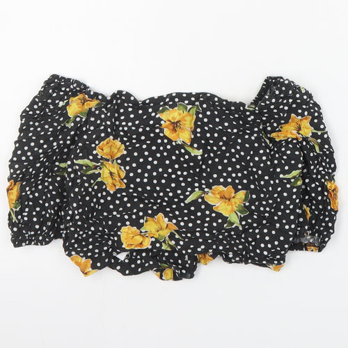 New Look Womens Black Floral Viscose Basic Blouse Size 8 Off the Shoulder