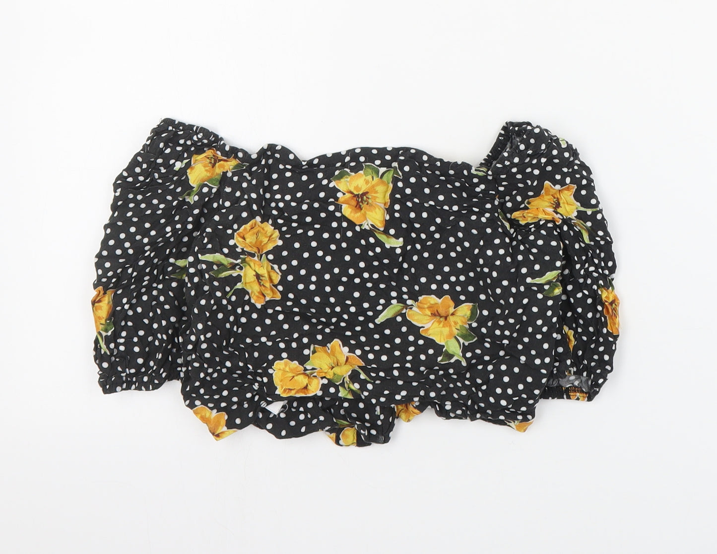 New Look Womens Black Floral Viscose Basic Blouse Size 8 Off the Shoulder