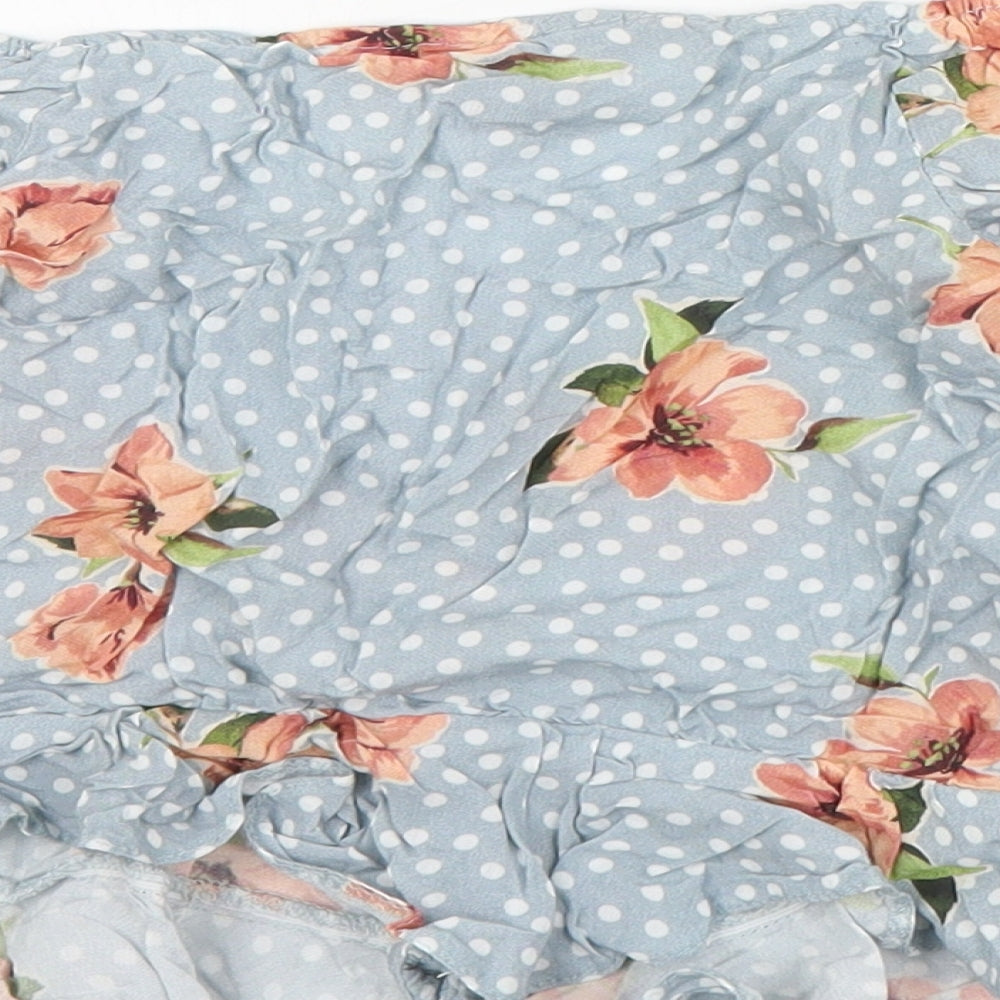 New Look Womens Blue Polka Dot Viscose Basic Blouse Size 6 V-Neck