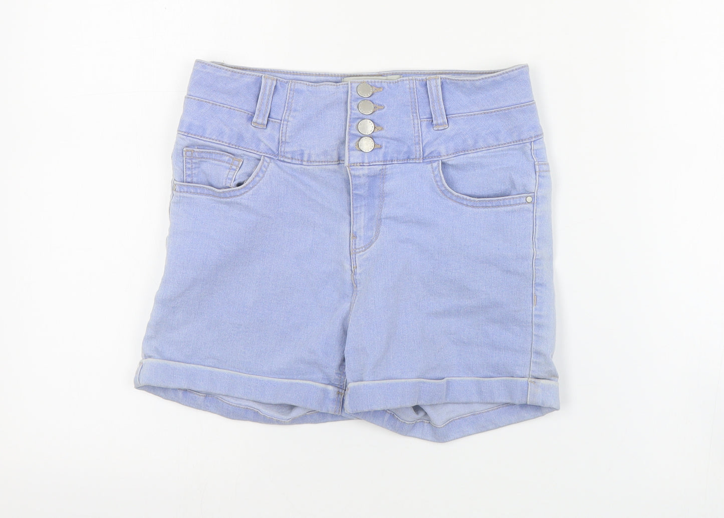 Primark Womens Blue  Cotton Cut-Off Shorts Size 8 L3 in Regular Zip