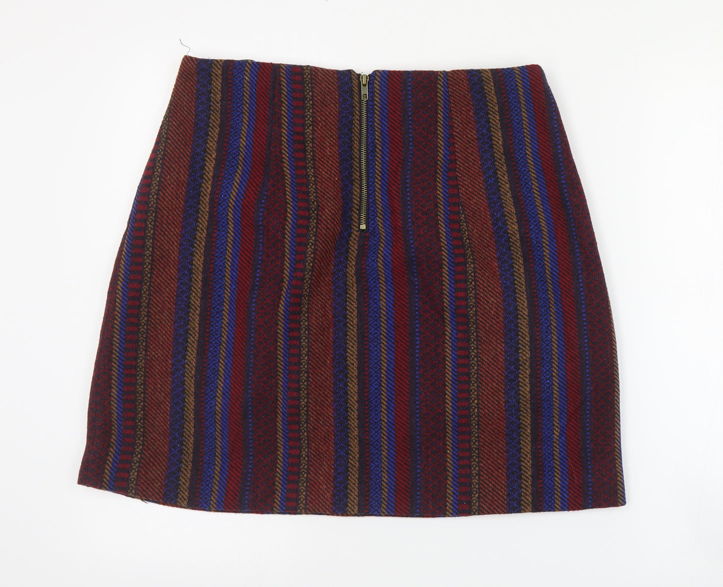 Louche Womens Multicoloured Striped Polyester A-Line Skirt Size 14   Zip