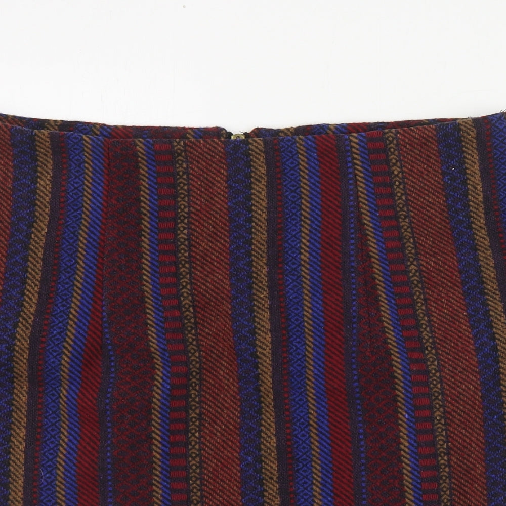 Louche Womens Multicoloured Striped Polyester A-Line Skirt Size 14   Zip