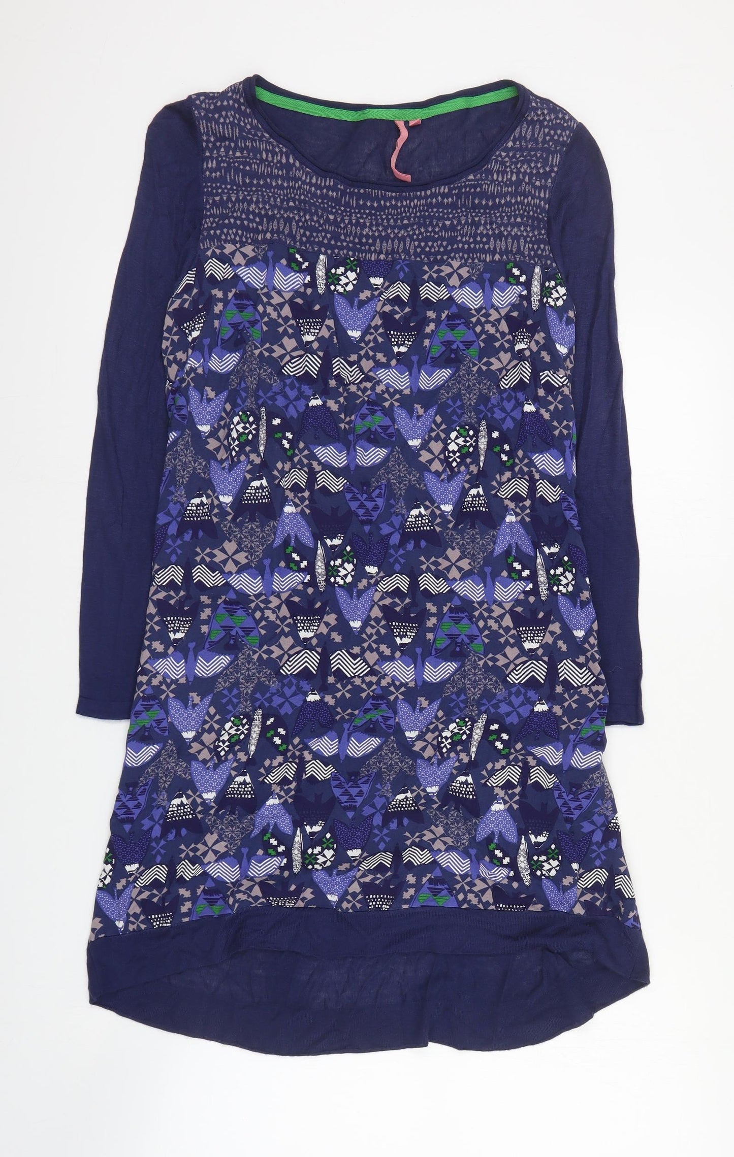 White Stuff Womens Blue Geometric Viscose Jumper Dress  Size 12  Scoop Neck Pullover