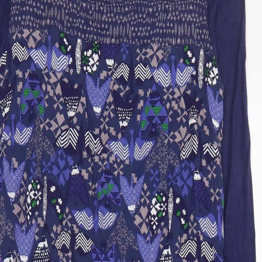 White Stuff Womens Blue Geometric Viscose Jumper Dress  Size 12  Scoop Neck Pullover