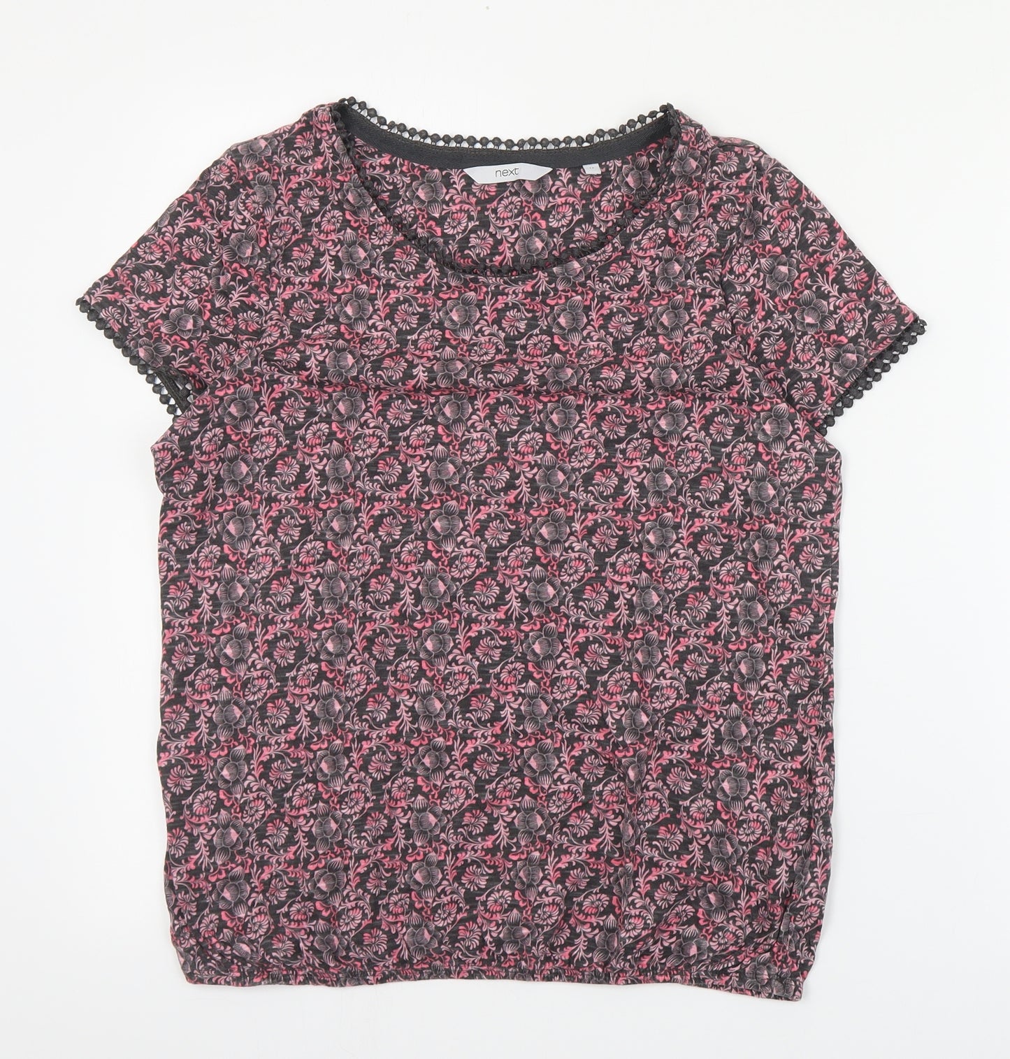 NEXT Womens Pink Floral Cotton Basic T-Shirt Size 12 Round Neck