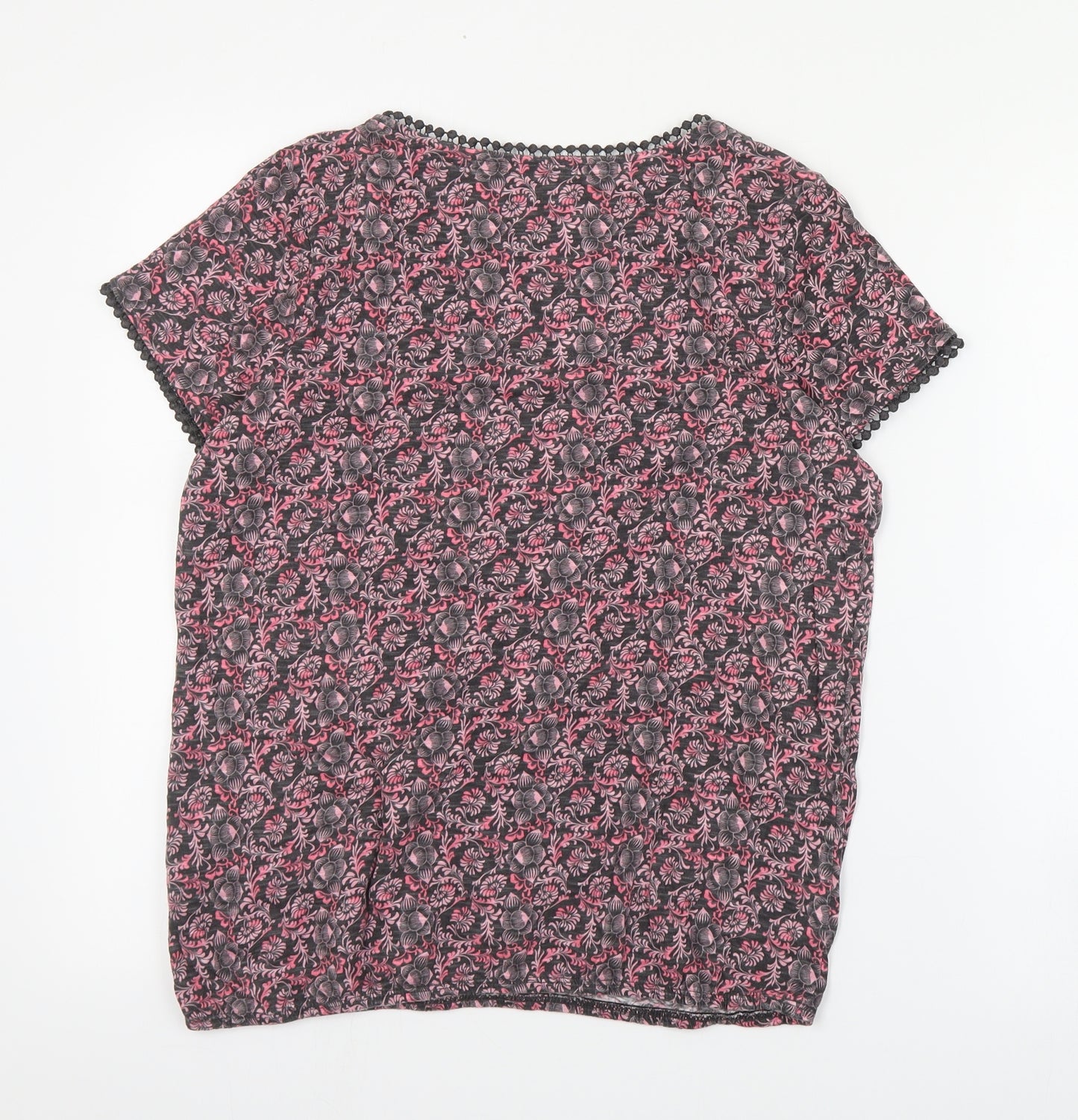 NEXT Womens Pink Floral Cotton Basic T-Shirt Size 12 Round Neck