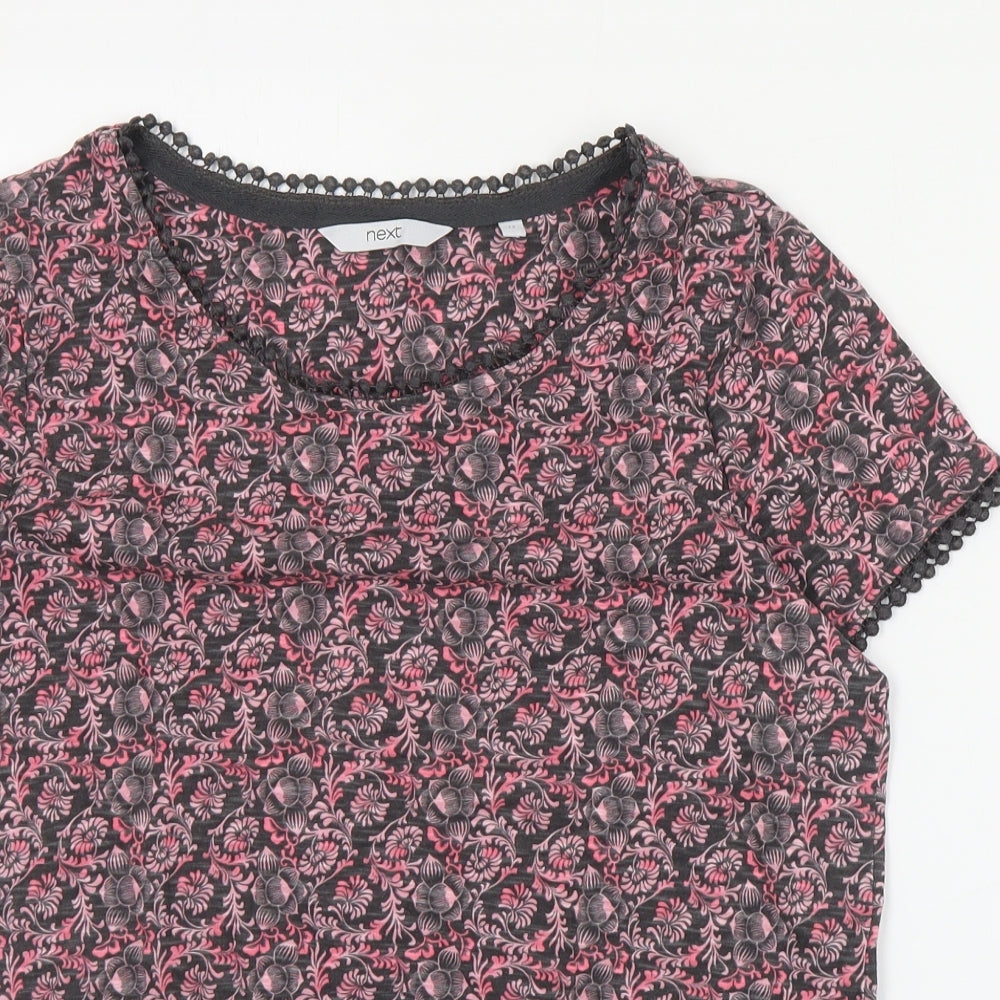 NEXT Womens Pink Floral Cotton Basic T-Shirt Size 12 Round Neck