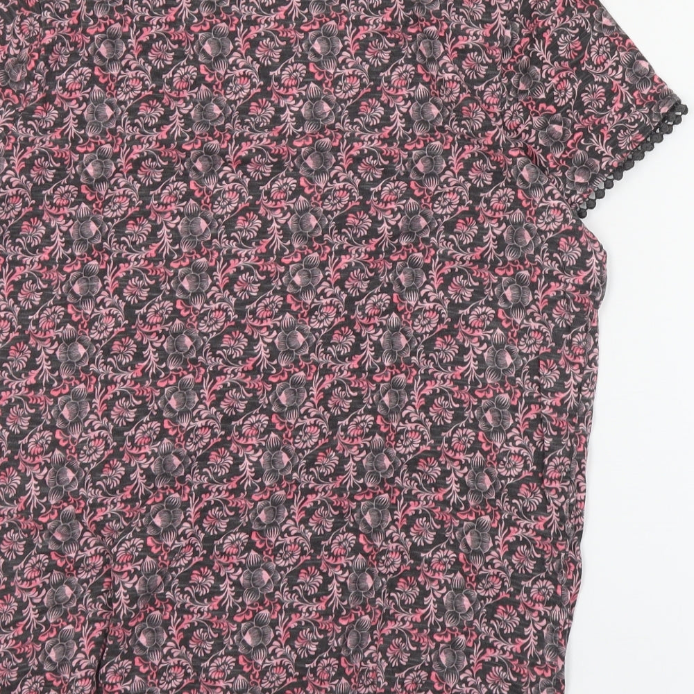 NEXT Womens Pink Floral Cotton Basic T-Shirt Size 12 Round Neck