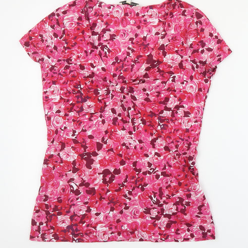 Laura Ashley Womens Pink Floral Cotton Basic Tank Size 12 V-Neck