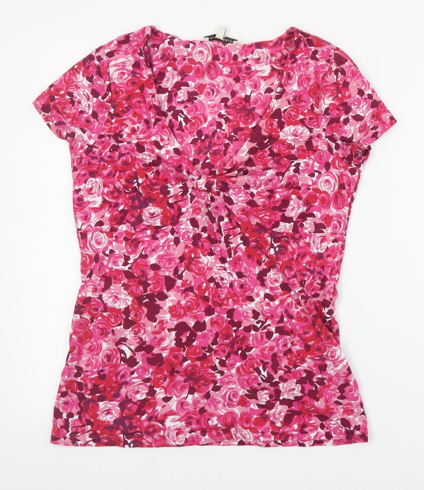 Laura Ashley Womens Pink Floral Cotton Basic Tank Size 12 V-Neck