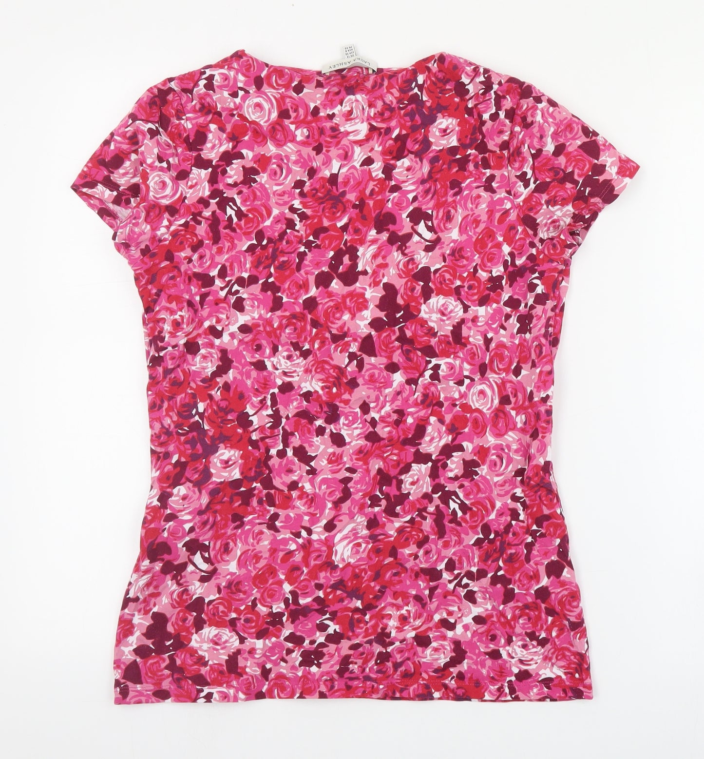 Laura Ashley Womens Pink Floral Cotton Basic Tank Size 12 V-Neck