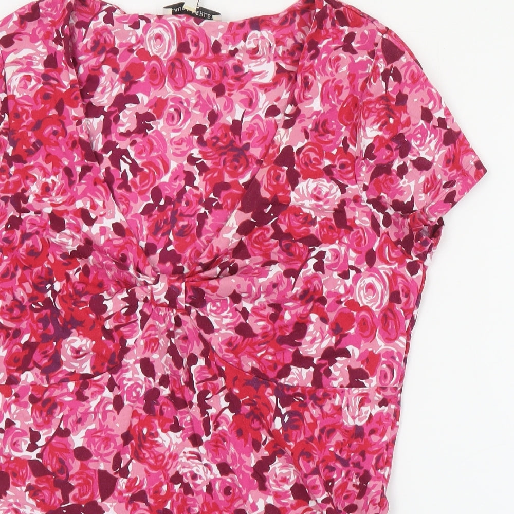 Laura Ashley Womens Pink Floral Cotton Basic Tank Size 12 V-Neck