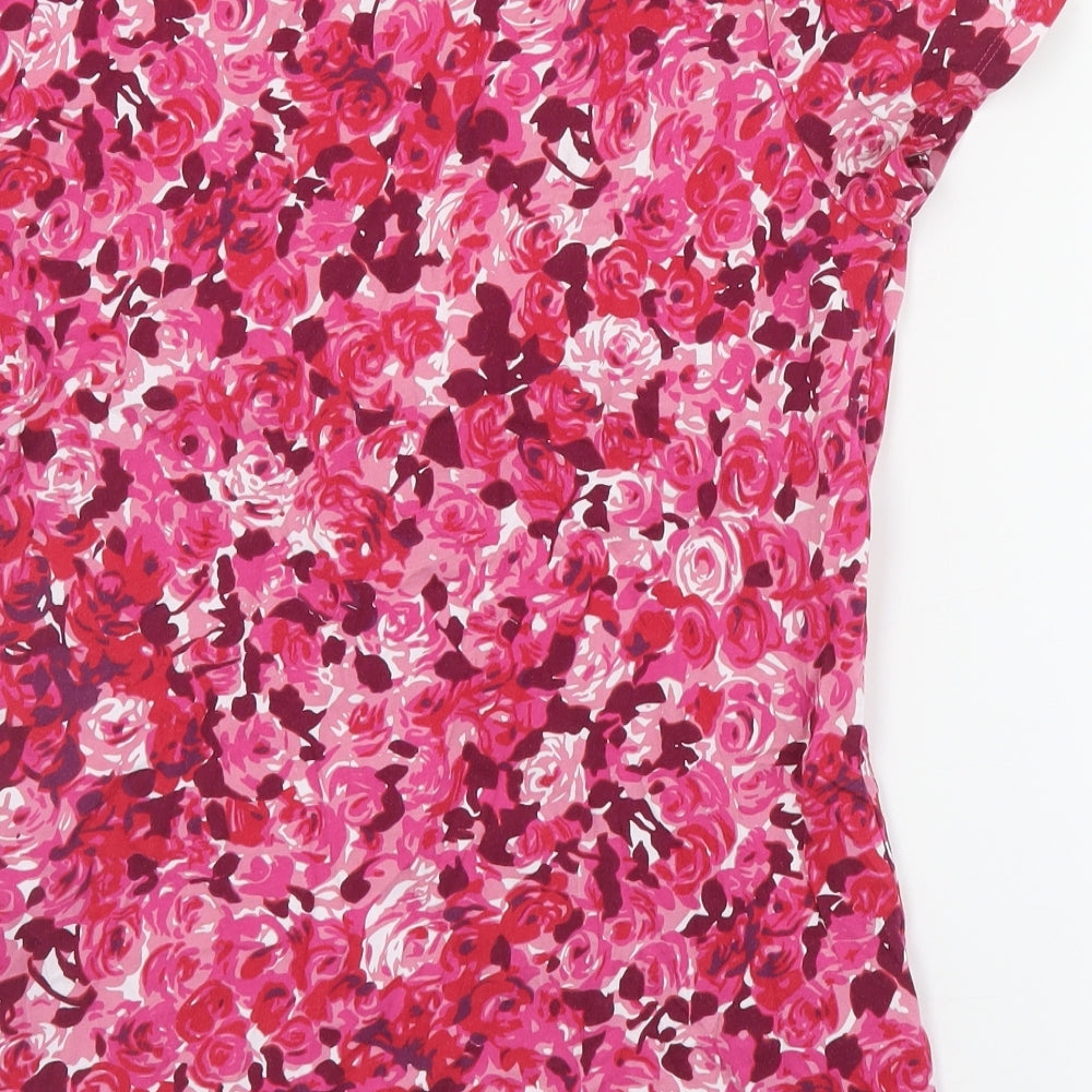 Laura Ashley Womens Pink Floral Cotton Basic Tank Size 12 V-Neck