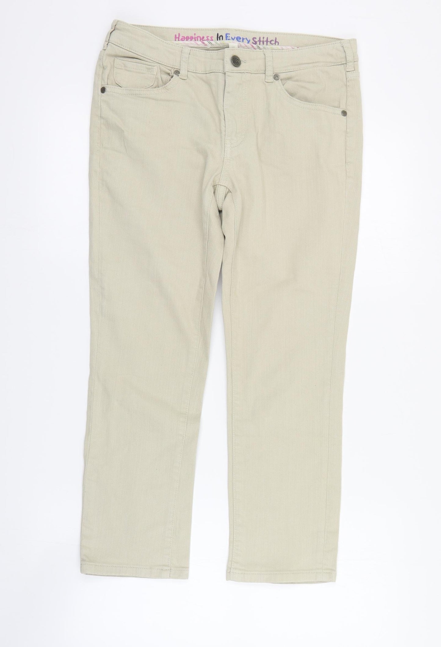 White Stuff Womens Beige  Cotton Straight Jeans Size 10 L24 in Regular Zip