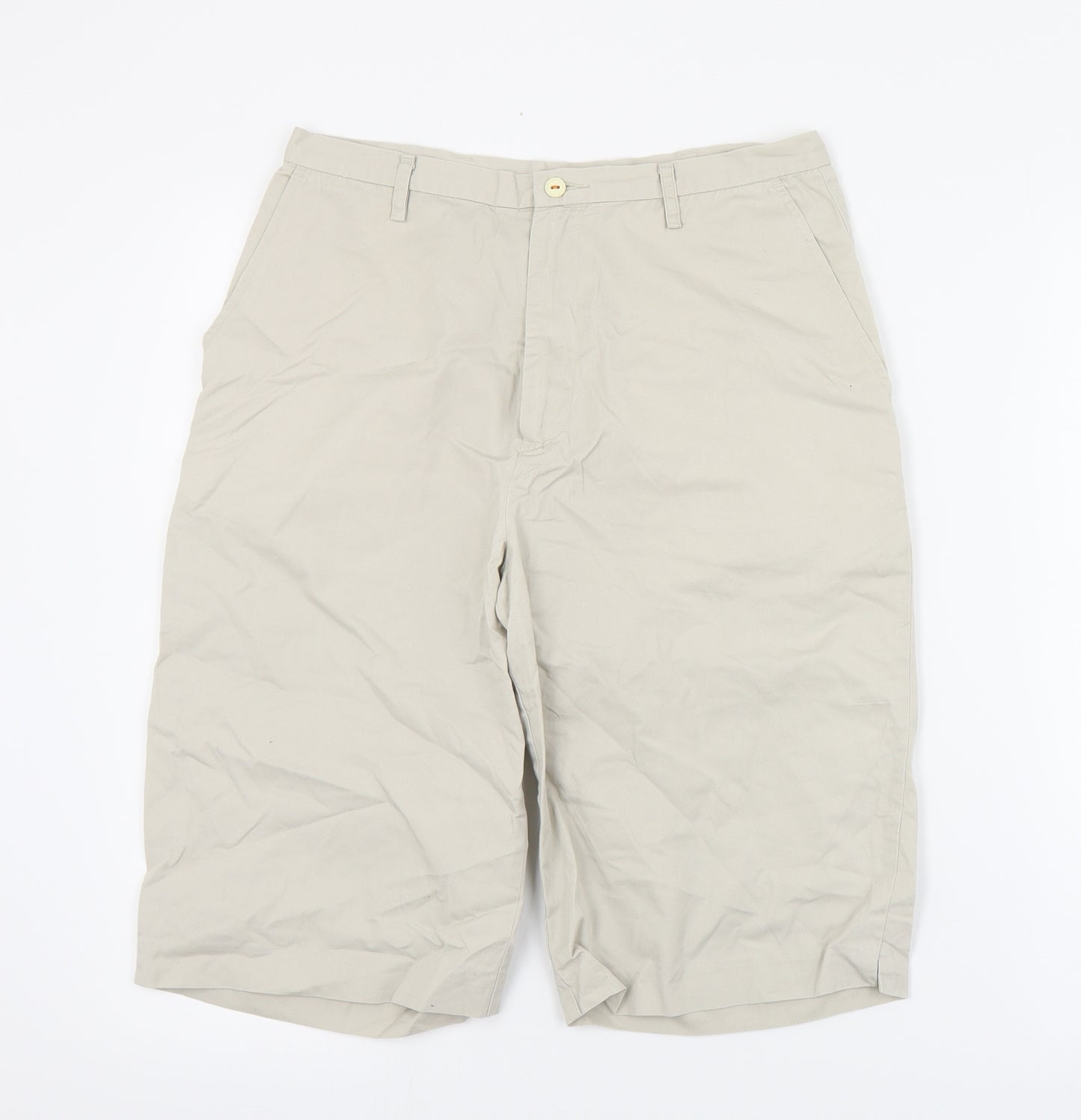 BHS Womens Beige  Cotton Chino Shorts Size 12 L13 in Regular Zip