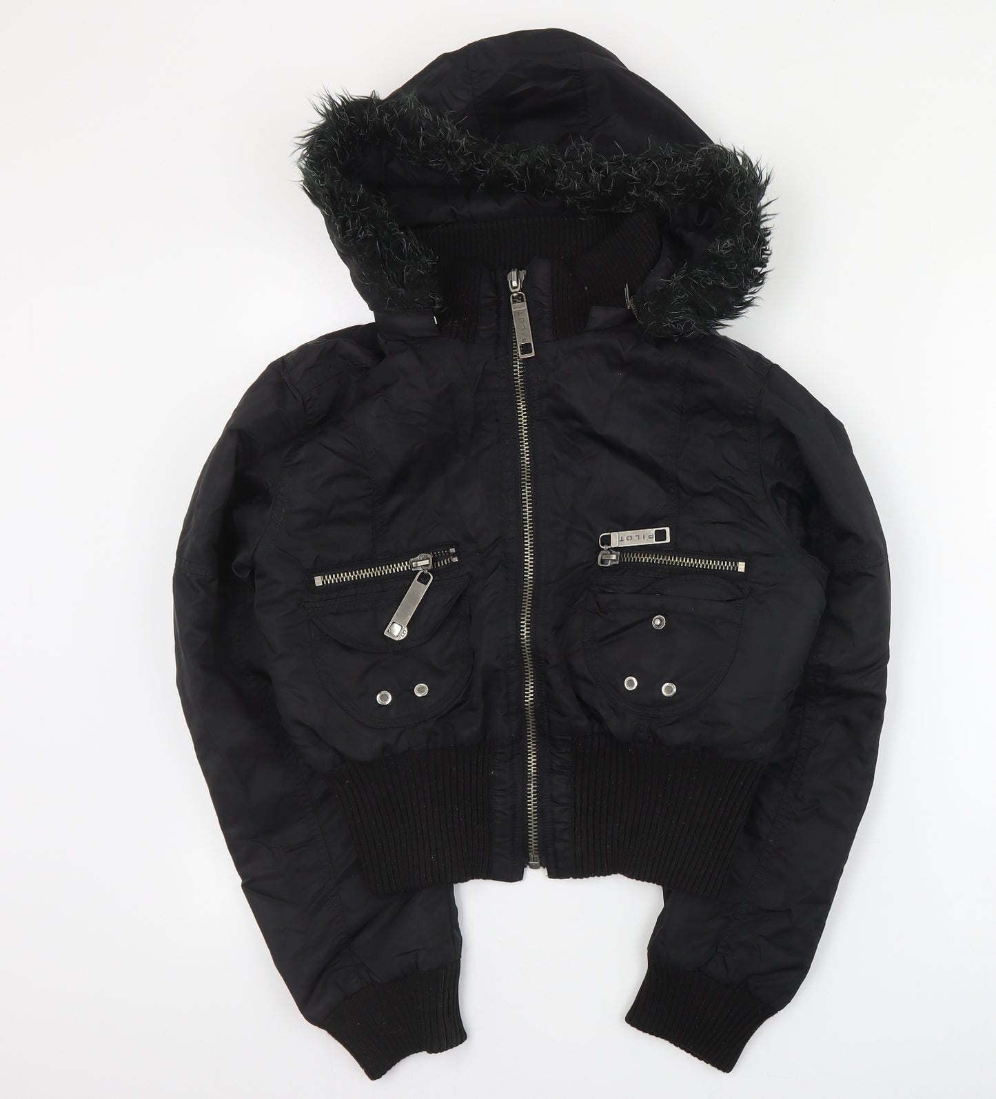 Pilot Womens Black   Bomber Jacket Coat Size 14  Zip