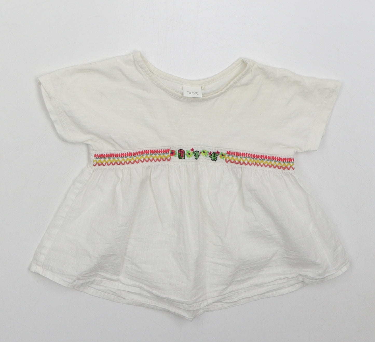 NEXT Girls White  Cotton Basic T-Shirt Size 18-24 Months Crew Neck Pullover - Cactus