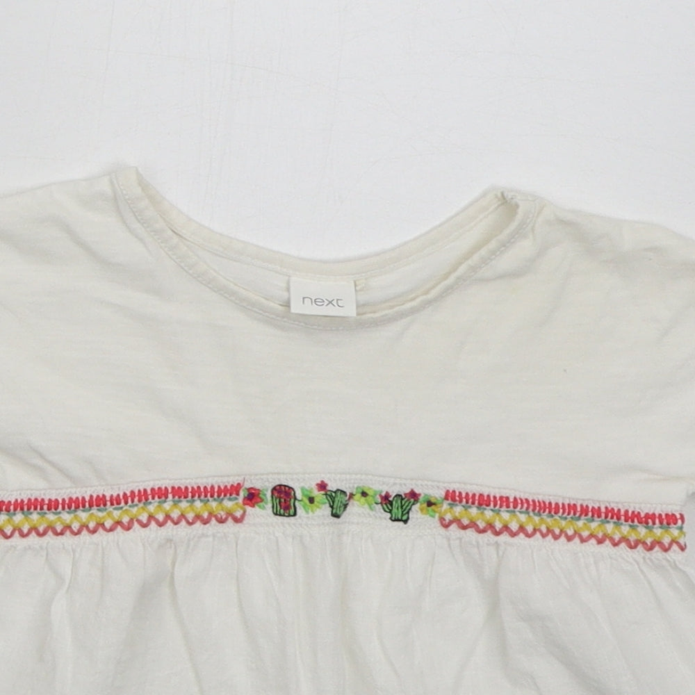 NEXT Girls White  Cotton Basic T-Shirt Size 18-24 Months Crew Neck Pullover - Cactus