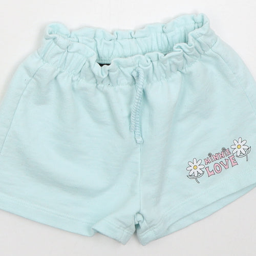 Zara Girls Blue  Cotton Cropped Trousers Size 18-24 Months  Drawstring - Minnie Love Sweat Shorts
