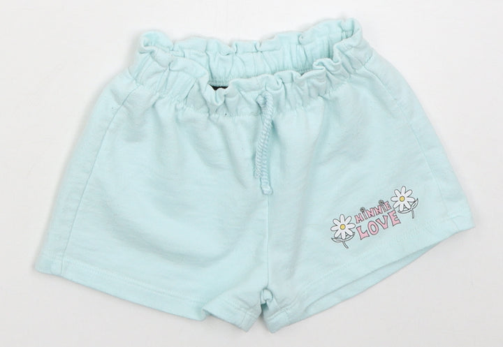 Zara Girls Blue  Cotton Cropped Trousers Size 18-24 Months  Drawstring - Minnie Love Sweat Shorts