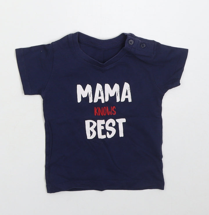 Matalan Boys Blue  Cotton Basic T-Shirt Size 6-9 Months Crew Neck Pullover - Mama Knows Best