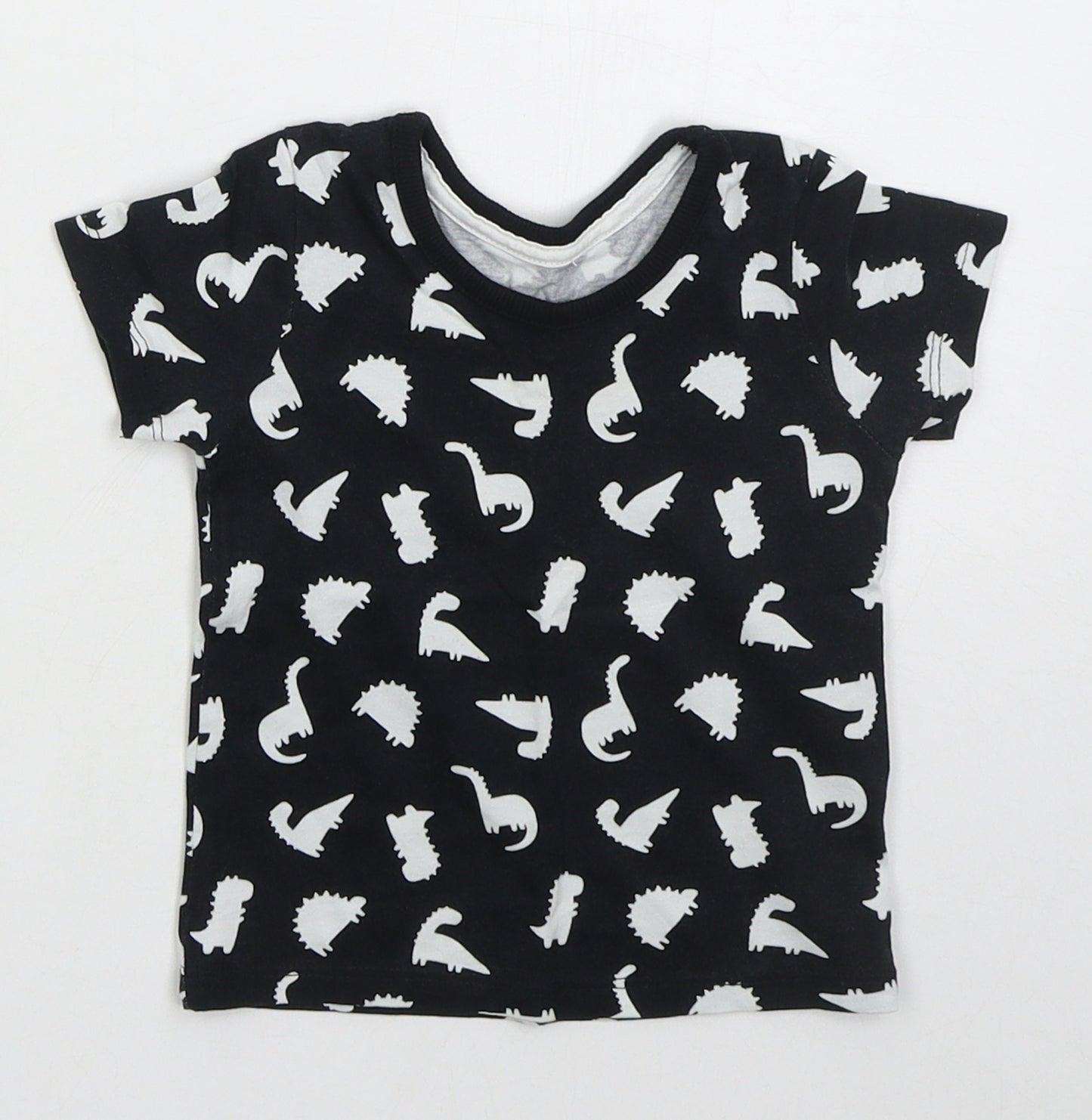 George Boys Black  Cotton Basic T-Shirt Size 6-9 Months Crew Neck Pullover - Dinosaurs