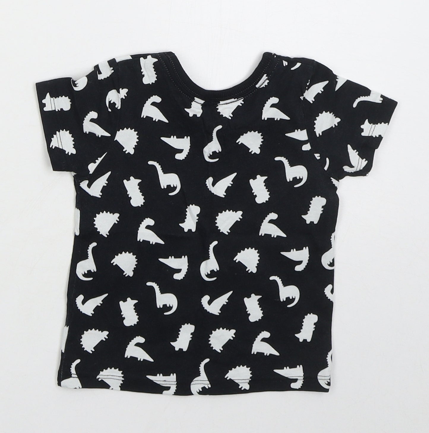 George Boys Black  Cotton Basic T-Shirt Size 6-9 Months Crew Neck Pullover - Dinosaurs