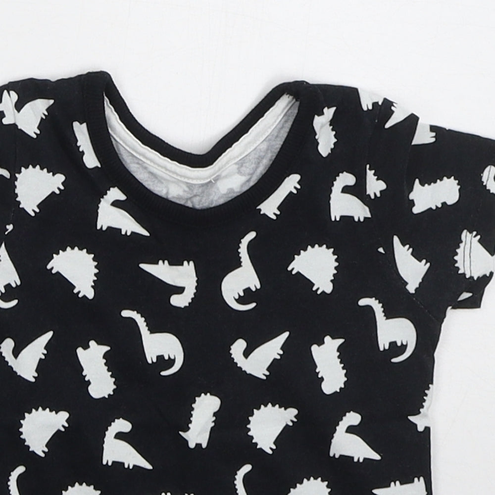 George Boys Black  Cotton Basic T-Shirt Size 6-9 Months Crew Neck Pullover - Dinosaurs