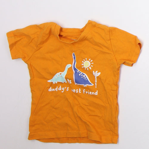 Primark Boys Orange  Cotton Basic T-Shirt Size 9-12 Months Crew Neck Pullover - Daddys Best Friend