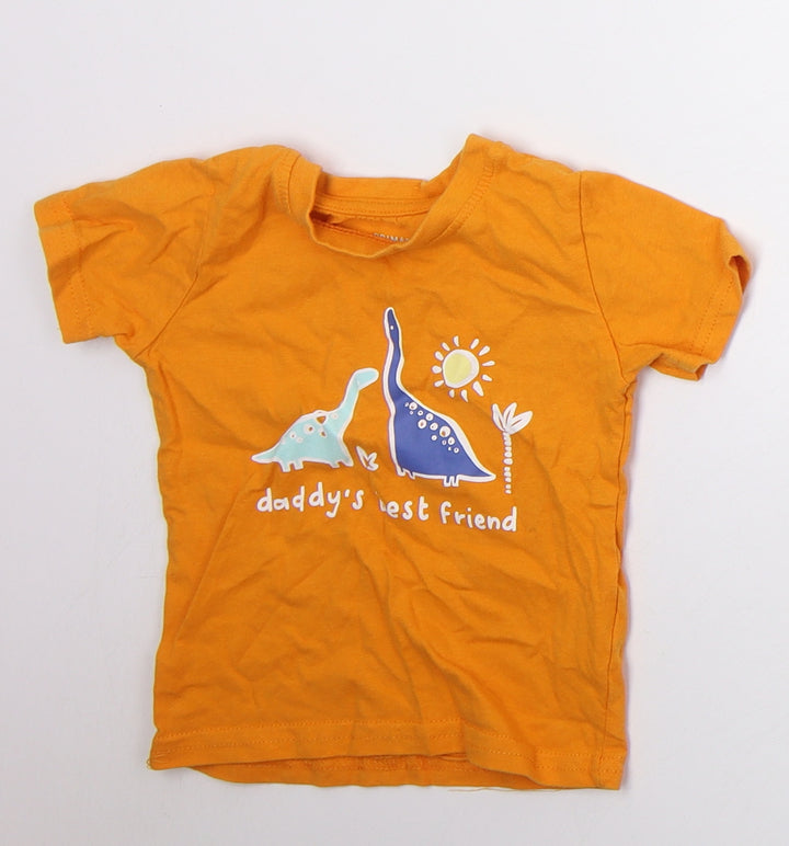 Primark Boys Orange  Cotton Basic T-Shirt Size 9-12 Months Crew Neck Pullover - Daddys Best Friend