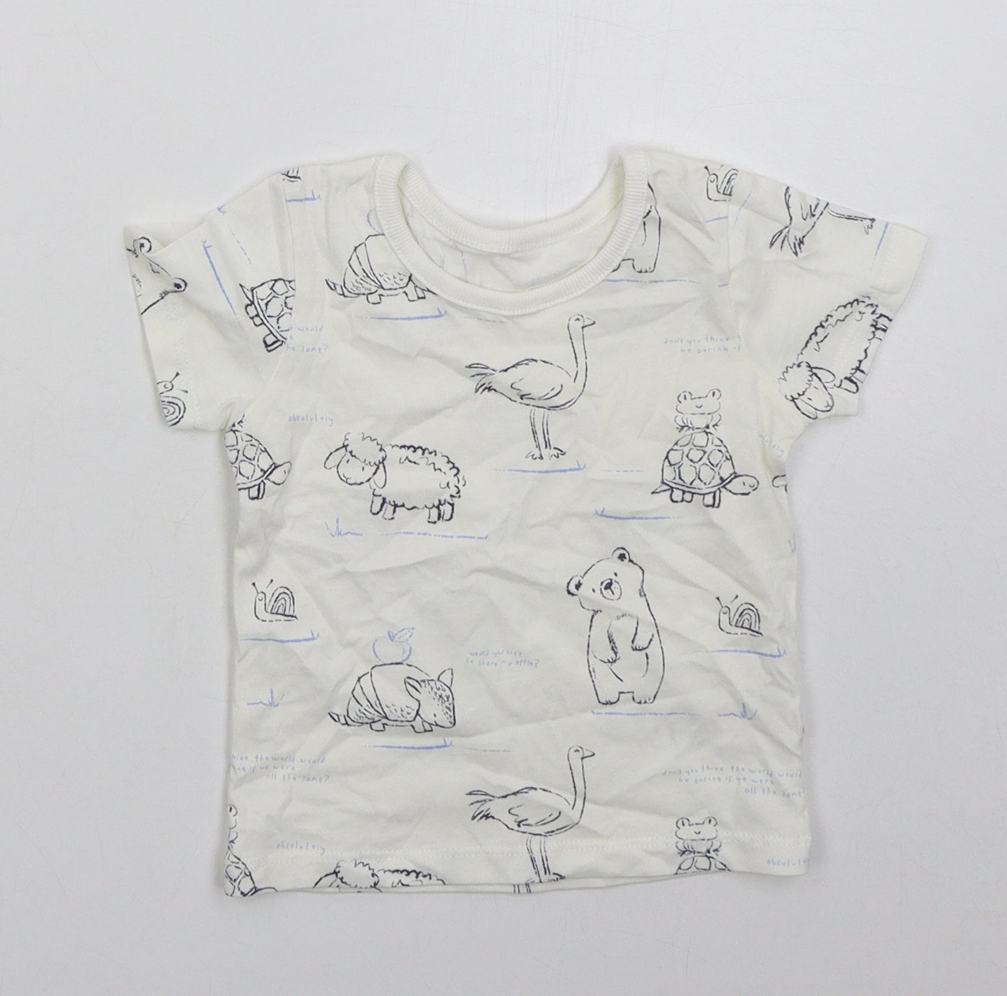 George Boys White  Cotton Basic T-Shirt Size 6-9 Months Crew Neck Pullover - Animals