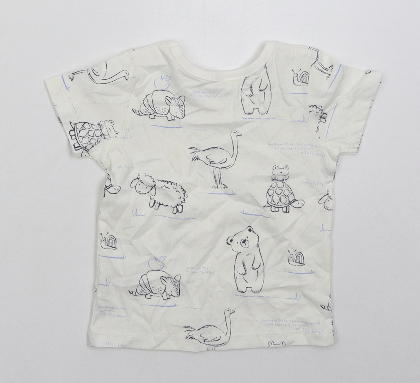 George Boys White  Cotton Basic T-Shirt Size 6-9 Months Crew Neck Pullover - Animals