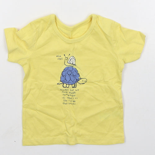 George Boys Yellow  Cotton Basic T-Shirt Size 6-9 Months Crew Neck Pullover - Turtle Snail