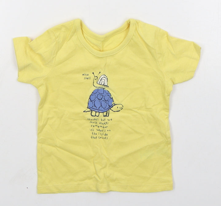 George Boys Yellow Cotton Basic T-Shirt Size 6-9 Months Crew Neck Pullover - Turtle Snail