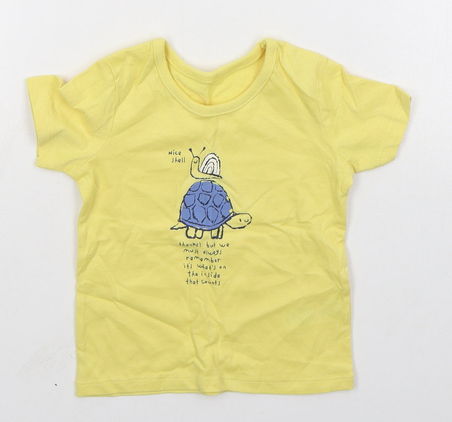George Boys Yellow  Cotton Basic T-Shirt Size 6-9 Months Crew Neck Pullover - Turtle Snail