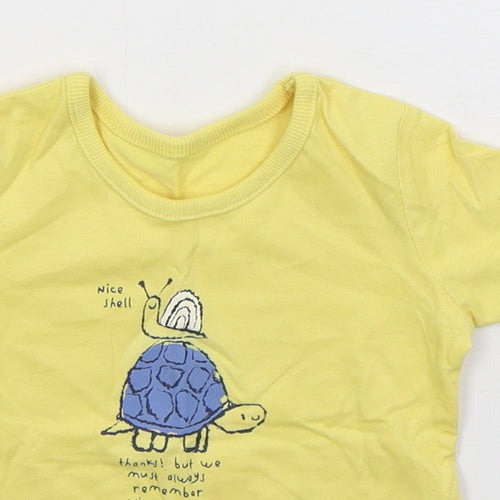 George Boys Yellow  Cotton Basic T-Shirt Size 6-9 Months Crew Neck Pullover - Turtle Snail