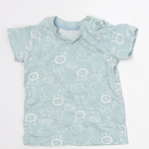 Matalan Boys Green  Cotton Basic T-Shirt Size 9-12 Months Crew Neck Pullover - Animals