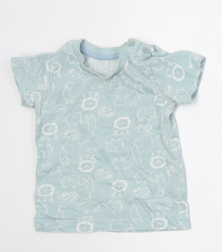 Matalan Boys Green  Cotton Basic T-Shirt Size 9-12 Months Crew Neck Pullover - Animals