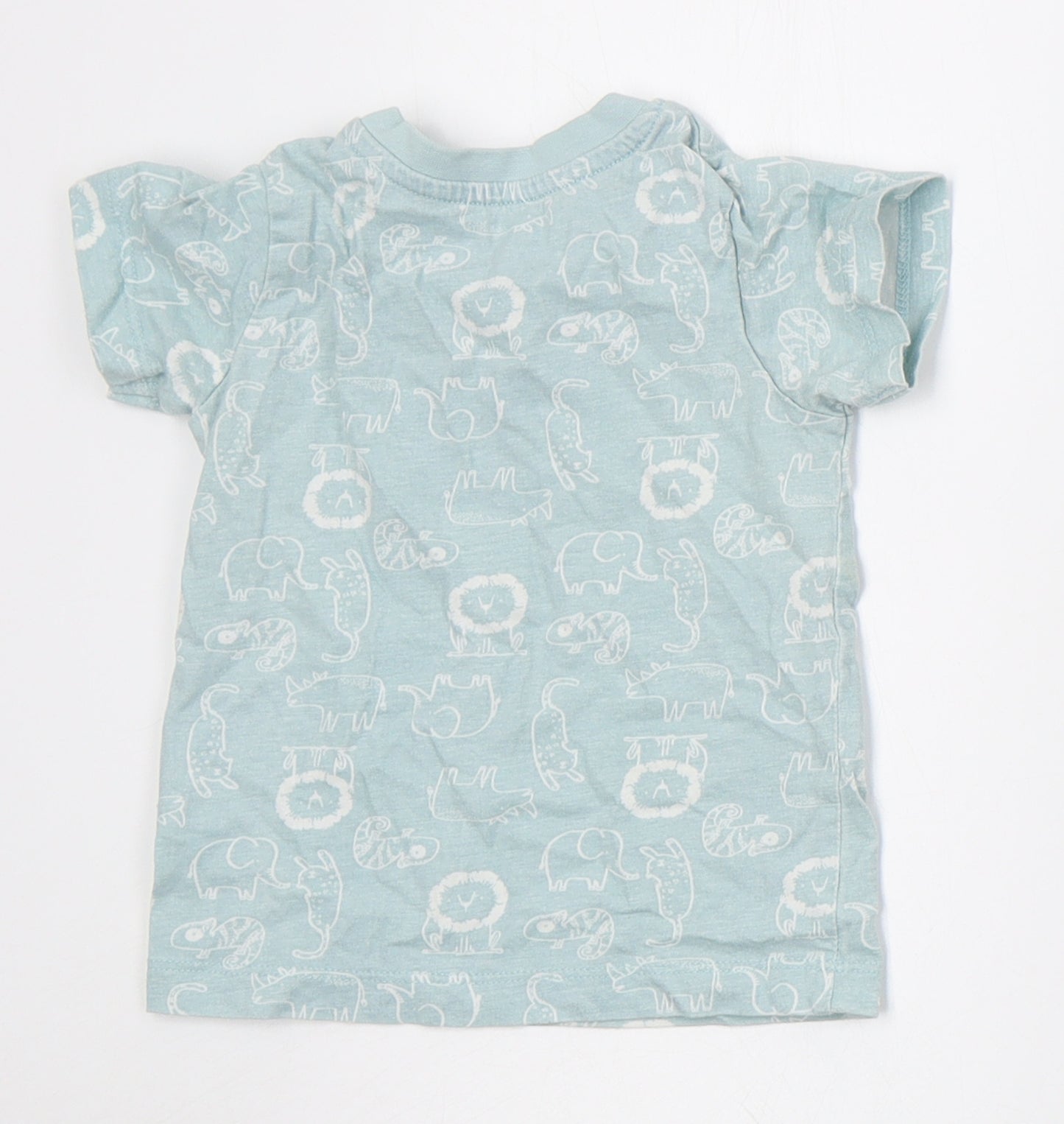 Matalan Boys Green  Cotton Basic T-Shirt Size 9-12 Months Crew Neck Pullover - Animals