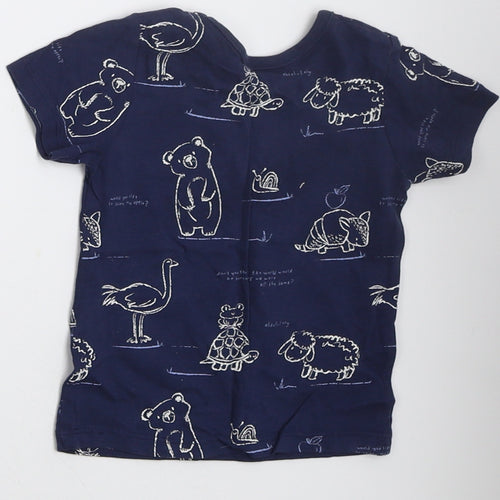 George Boys Blue  Cotton Basic T-Shirt Size 6-9 Months Crew Neck Pullover - Animals
