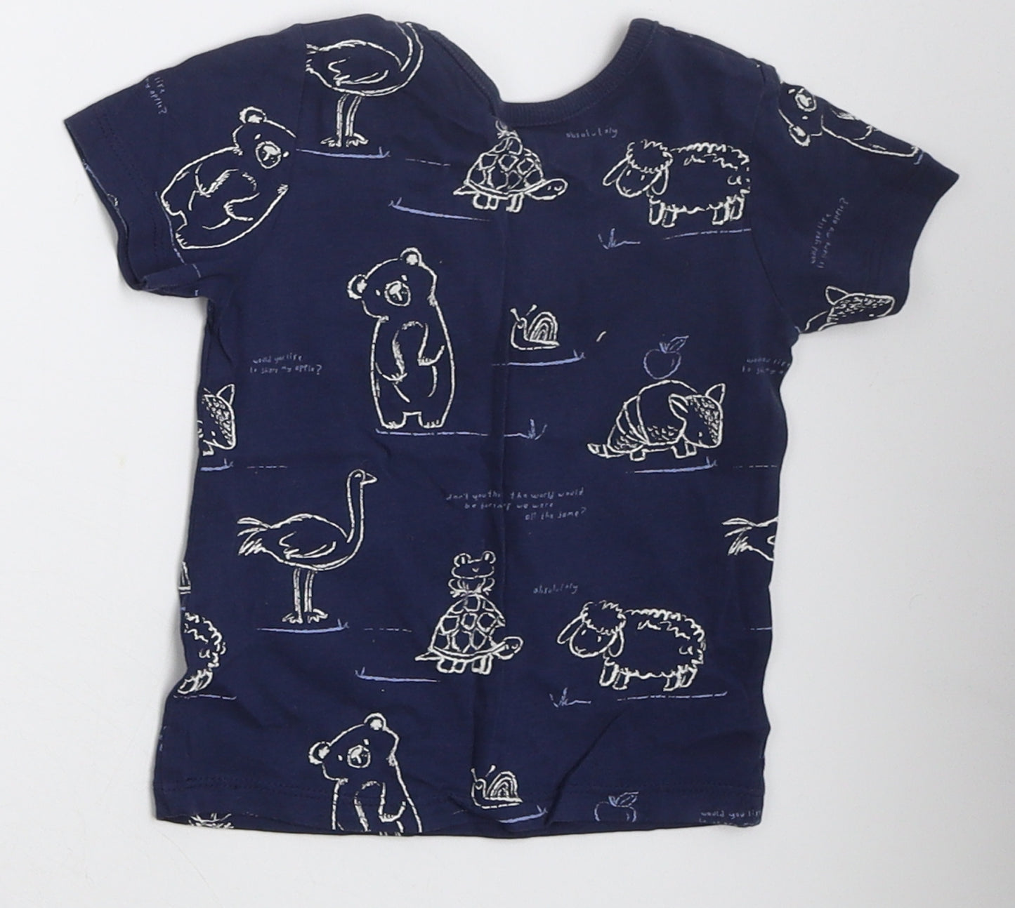 George Boys Blue  Cotton Basic T-Shirt Size 6-9 Months Crew Neck Pullover - Animals