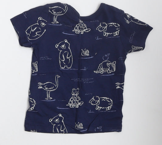 Back view of George boys’ blue cotton basic t-shirt, size 6-9, months crew neck pullover - animals