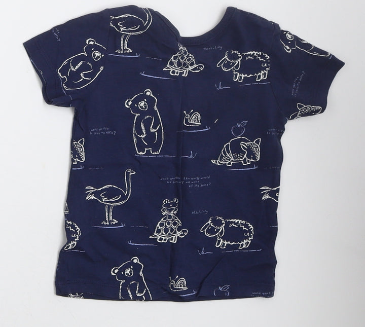 George Boys Blue  Cotton Basic T-Shirt Size 6-9 Months Crew Neck Pullover - Animals
