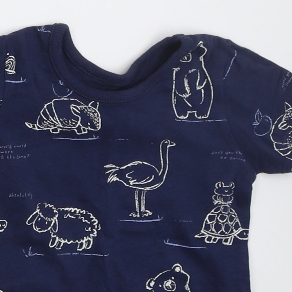George Boys Blue  Cotton Basic T-Shirt Size 6-9 Months Crew Neck Pullover - Animals