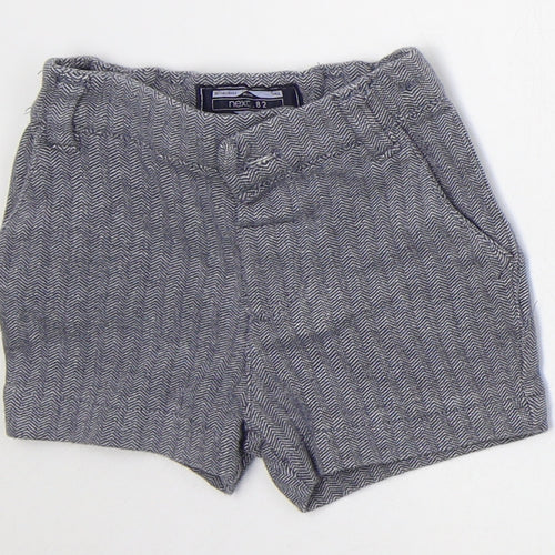 NEXT Boys Blue Herringbone Cotton Cropped Trousers Size 6-9 Months  Button
