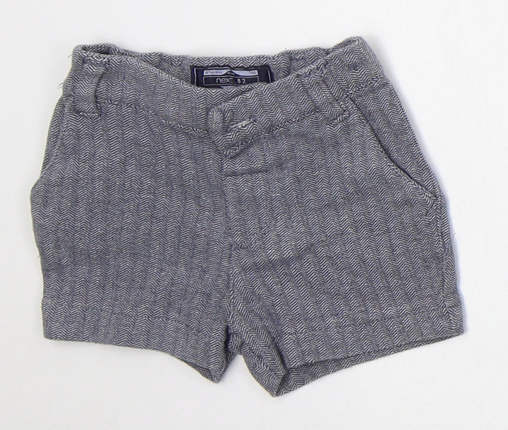 NEXT Boys Blue Herringbone Cotton Cropped Trousers Size 6-9 Months  Button