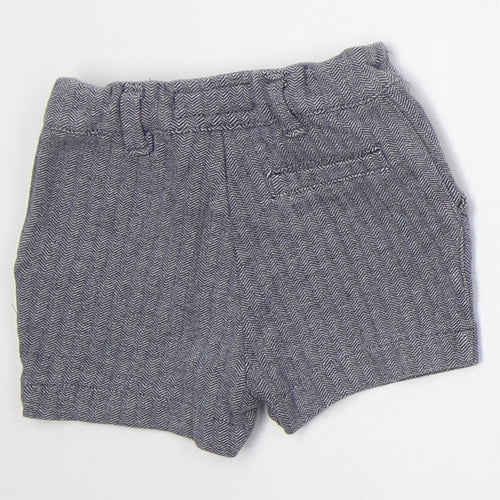 NEXT Boys Blue Herringbone Cotton Cropped Trousers Size 6-9 Months  Button
