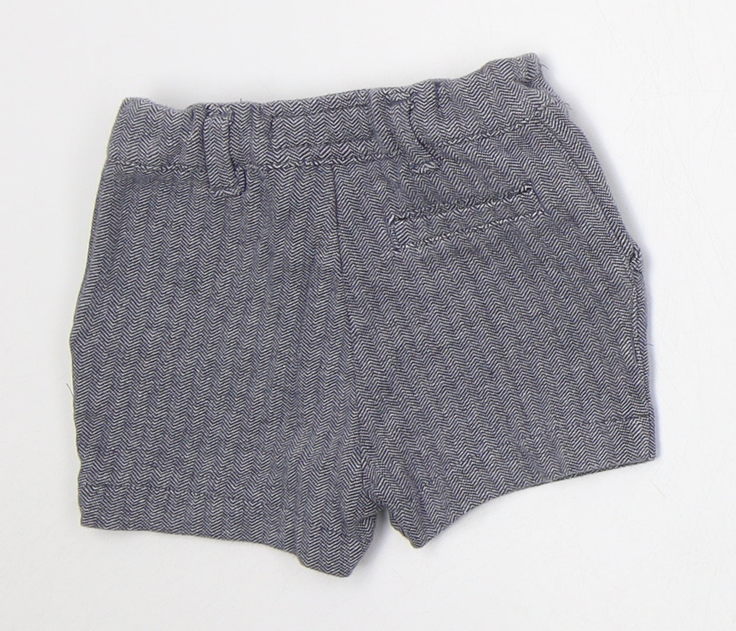 NEXT Boys Blue Herringbone Cotton Cropped Trousers Size 6-9 Months  Button