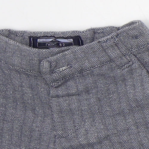 NEXT Boys Blue Herringbone Cotton Cropped Trousers Size 6-9 Months  Button