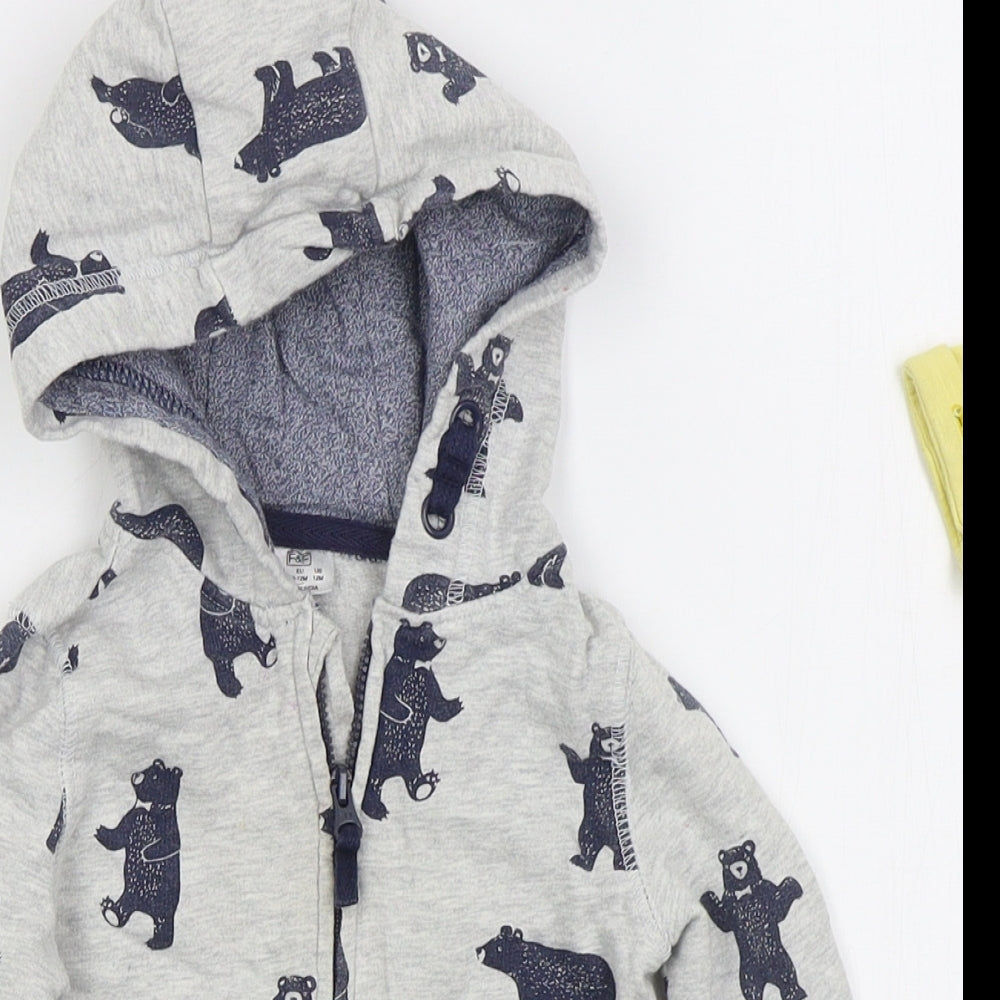 F&F Boys Grey   Jacket  Size 9-12 Months   Zip - Bears